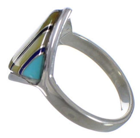 Southwestern Sterling Silver Multicolor Inlay Ring Size 5 UX34341