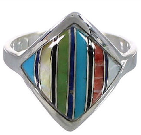 Southwest Sterling Silver And Multicolor Ring Size 5 UX34366