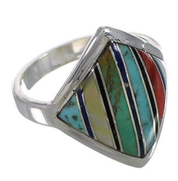 Multicolor Inlay Authentic Sterling Silver Ring Size 7-3/4 UX34375