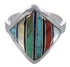 Southwestern Sterling Silver Multicolor Inlay Ring Size 6-1/2 UX34374