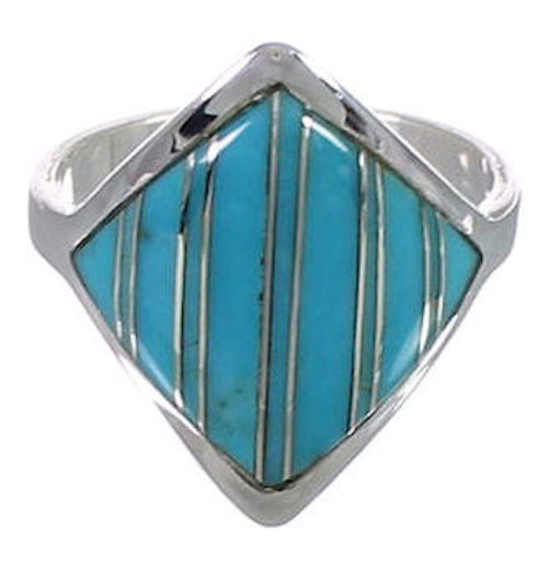 Turquoise Inlay Genuine Sterling Silver Ring Size 8-1/4 UX34401