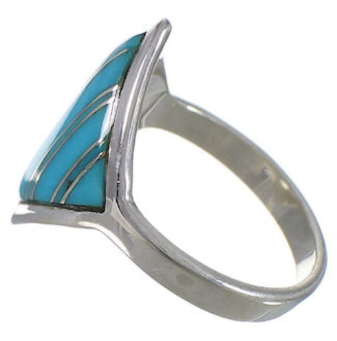 Turquoise Inlay Genuine Sterling Silver Ring Size 8-1/4 UX34401
