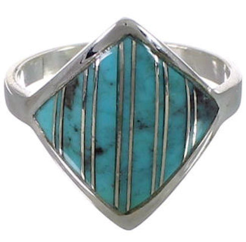 Turquoise Inlay Sterling Silver Jewelry Ring Size 6-1/2 UX34421