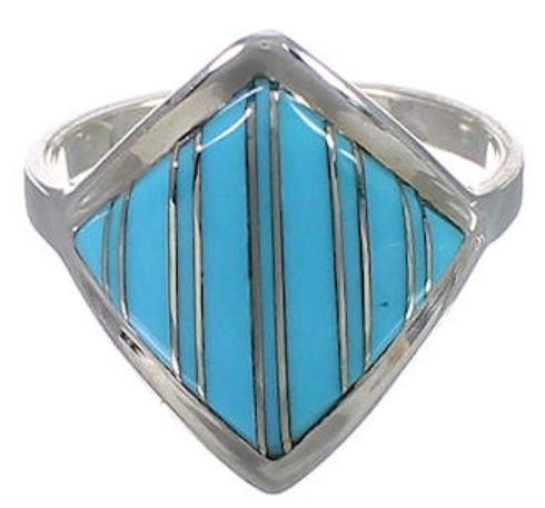 Authentic Sterling Silver Turquoise Inlay Ring Size 6-3/4 UX34432