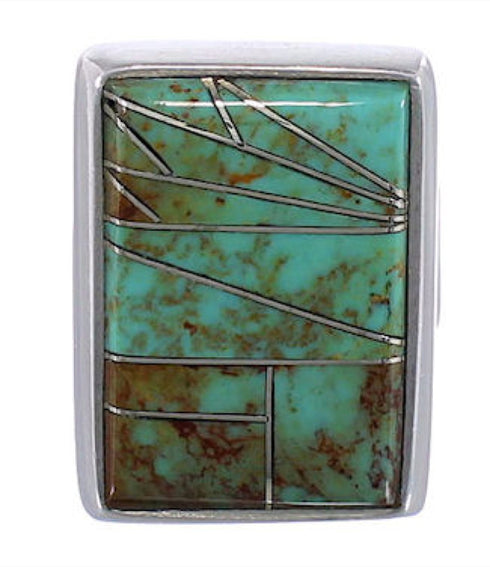 Sturdy Turquoise Inlay Sterling Silver Ring Size 5-3/4 WX37416
