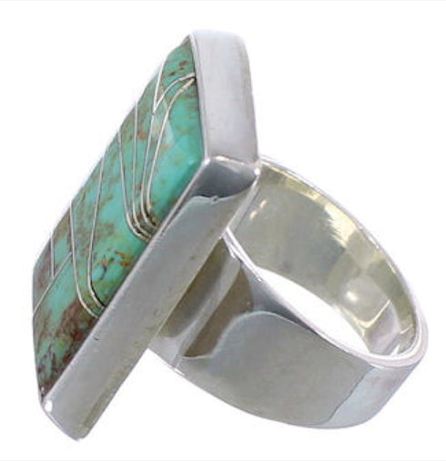 Sturdy Turquoise Inlay Sterling Silver Ring Size 5-3/4 WX37416
