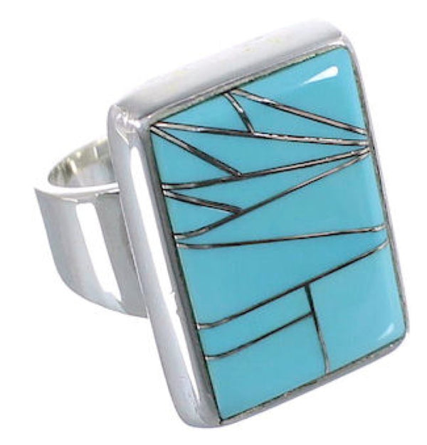 Heavy Turquoise Inlay And Sterling Silver Ring Size 5-3/4 WX37525