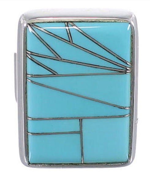 Heavy Turquoise Inlay And Sterling Silver Ring Size 5-3/4 WX37525