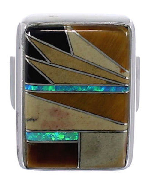 Well-Built Multicolor Inlay And Silver Ring Size 5-1/2 WX37726