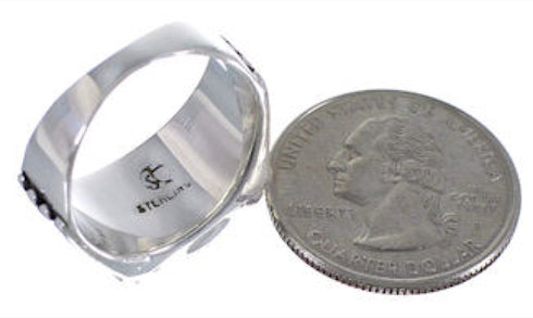 Substantial Turquoise Silver Needlepoint Ring Size 8-1/2 VX37067