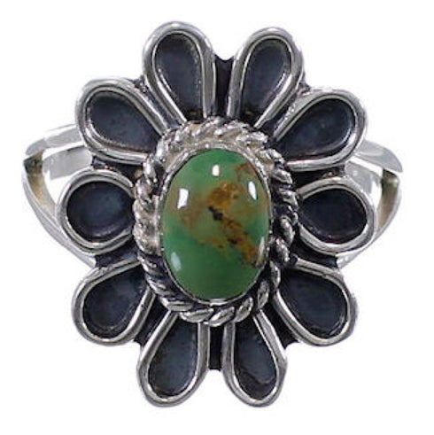 Southwest Turquoise Sterling Silver Flower Ring Size 6 VX37273