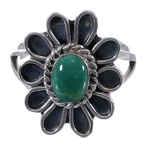 Southwestern Turquoise Flower Silver Ring Size 5-3/4 VX37282
