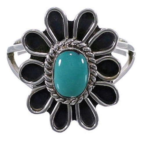 Genuine Sterling Silver Flower Turquoise Ring Size 5-1/4 VX37306