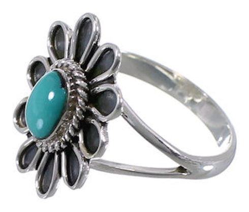 Genuine Sterling Silver Flower Turquoise Ring Size 5-1/4 VX37306