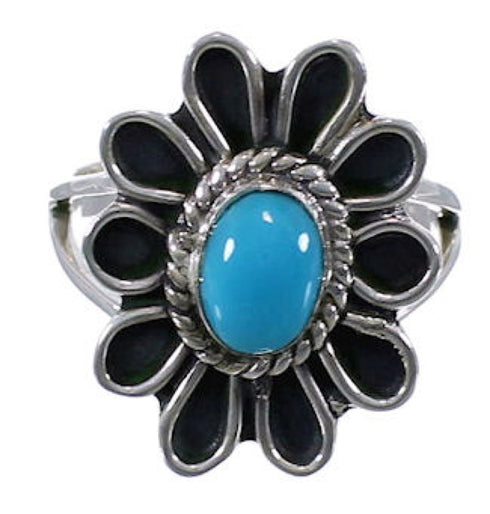 Genuine Silver Flower Turquoise Jewelry Ring Size 5-1/4 VX37318
