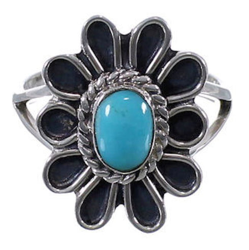 Southwest Sterling Silver Turquoise Flower Ring Size 6-1/4 VX37326