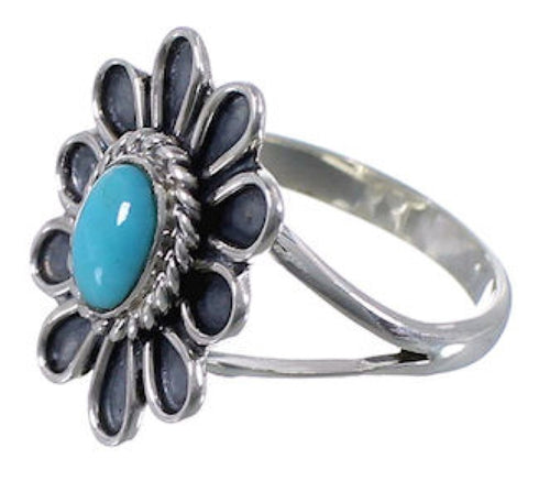 Flower Southwest Sterling Silver Turquoise Ring Size 7-1/4 VX37327