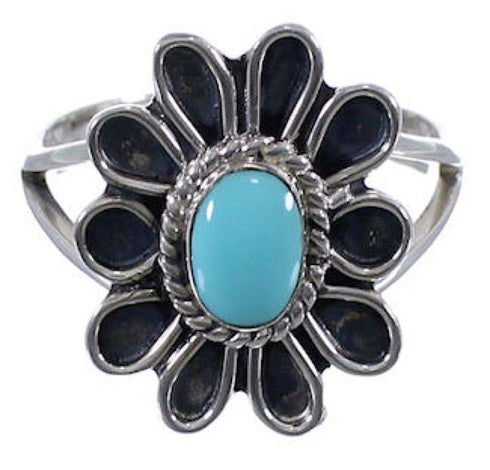 Genuine Sterling Silver Turquoise Flower Ring Size 5-3/4 VX37343