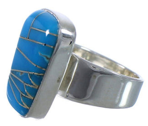 Southwestern Turquoise Inlay Sturdy Ring Size 5-3/4 EX40349