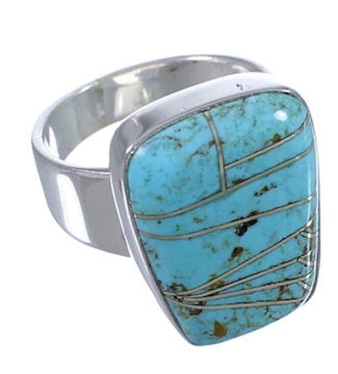 Southwest Turquoise Inlay Sturdy Ring Size 7-3/4 EX40358