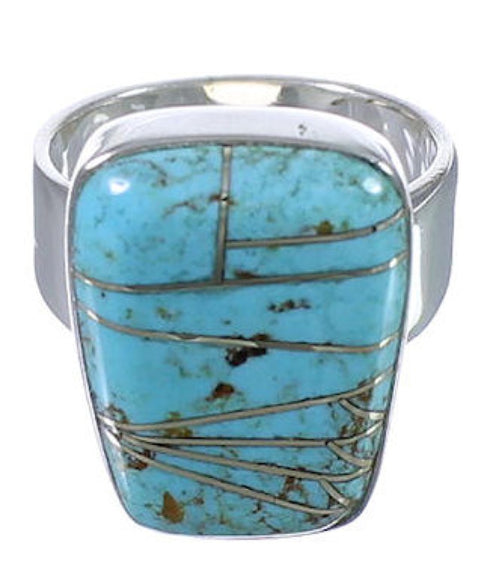 Southwest Turquoise Inlay Sturdy Ring Size 7-3/4 EX40358
