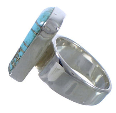Southwest Turquoise Inlay Sturdy Ring Size 7-3/4 EX40358