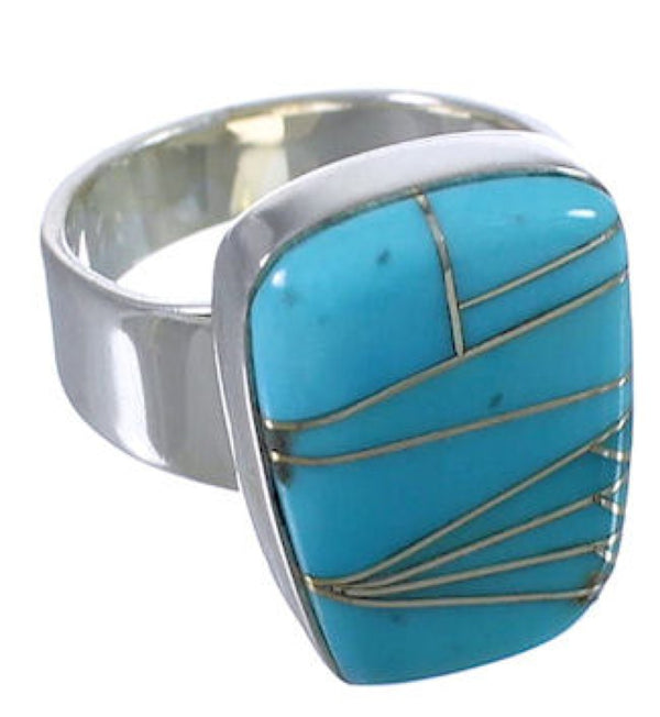 Turquoise Inlay Well-Built Southwestern Ring Size 8-1/4 EX40367