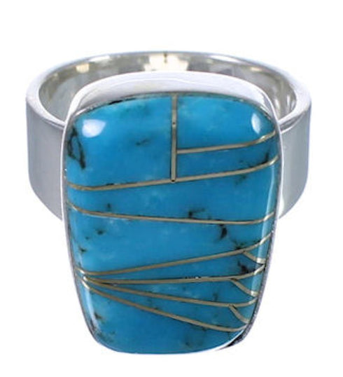 Southwestern Turquoise Inlay Sturdy Ring Size 6-1/4 EX40372