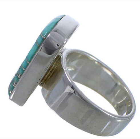 Southwest Well-Built Turquoise Inlay Ring Size 5-1/4 EX40436