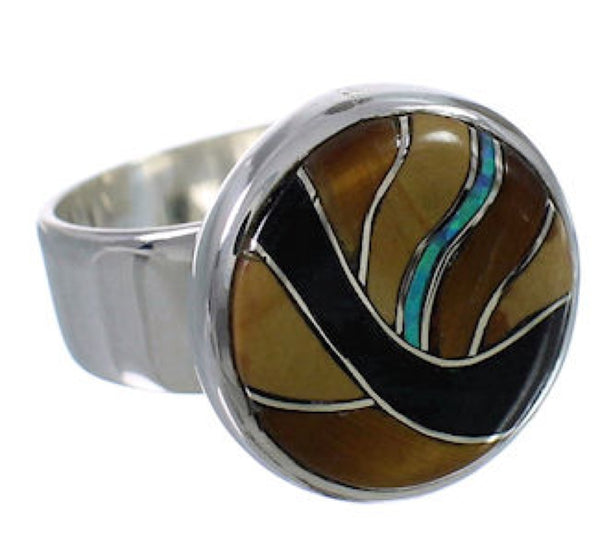 Sturdy Multicolor Southwestern Silver Ring Size 7-3/4 WX37928