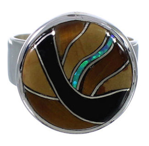 Sturdy Southwest Multicolor And Sterling Silver Ring Size 5 WX37807