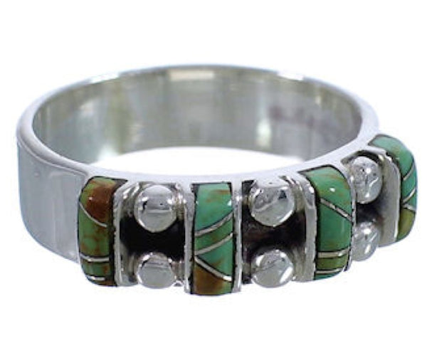 Silver Southwest Turquoise Inlay Ring Size 4-3/4 WX34387