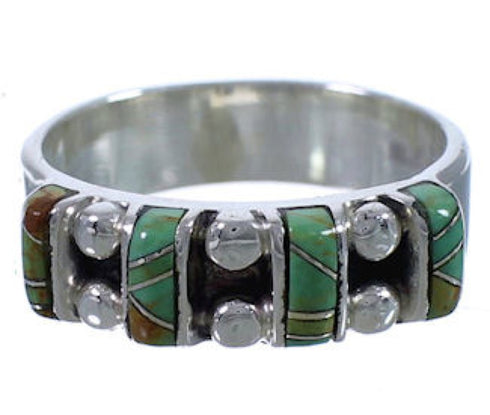 Silver Southwest Turquoise Inlay Ring Size 4-3/4 WX34387
