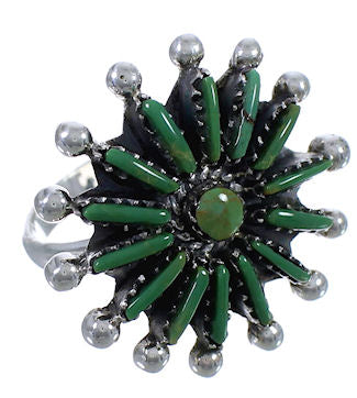 Needlepoint Turquoise Genuine Silver Ring Size 6-3/4 WX34559