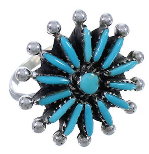 Genuine Sterling Silver Needlepoint Turquoise Southwest Ring Size 8 AX87516