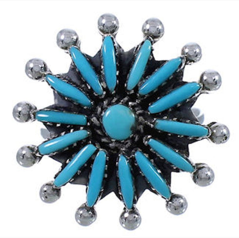 Silver Needlepoint Jewelry Turquoise Ring Size 5-3/4 WX34588