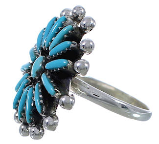 Silver Southwest Needlepoint Turquoise Ring Size 8-1/4 WX34620