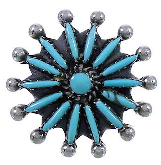 Needlepoint Jewelry Turquoise Silver Ring Size 7-1/2 WX34601