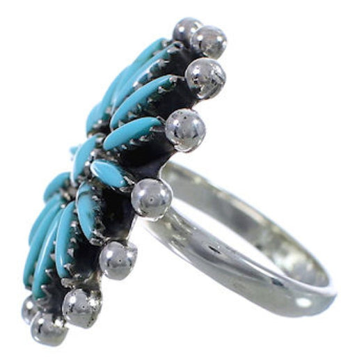 Silver Turquoise Needlepoint Ring Size 5-1/4 WX34608