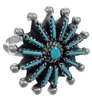 Turquoise Silver Jewelry Needlepoint Ring Size 5-1/4 WX34617