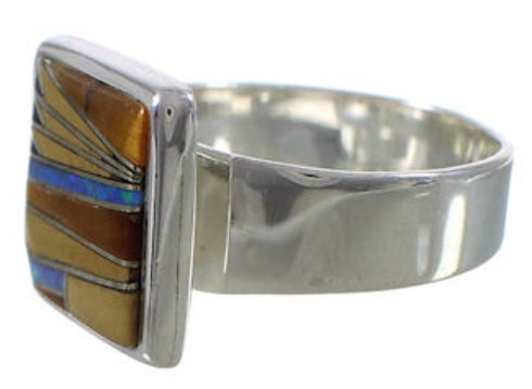 High Quality Multicolor Inlay Silver Ring Size 6-1/2 WX39928