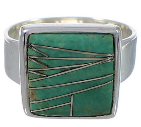 Turquoise Inlay Sturdy Silver Ring Size 7-3/4 WX40009