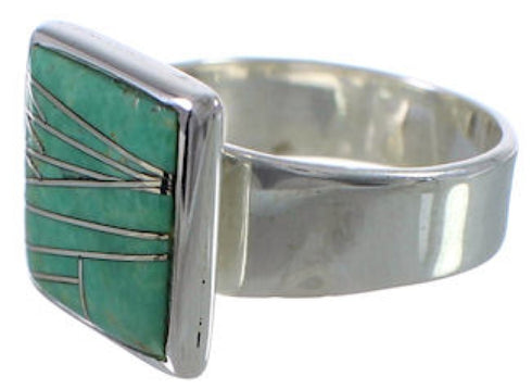 Turquoise Inlay Heavy Sterling Silver Ring Size 7-1/4 WX40013