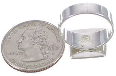 Turquoise Inlay Sturdy Silver Ring Size 7-3/4 WX40009