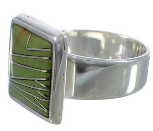 Well-Built Turquoise Inlay Sterling Silver Ring Size 8-1/2 WX40068