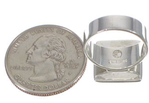 Well-Built Turquoise Inlay Sterling Silver Ring Size 8-1/2 WX40068