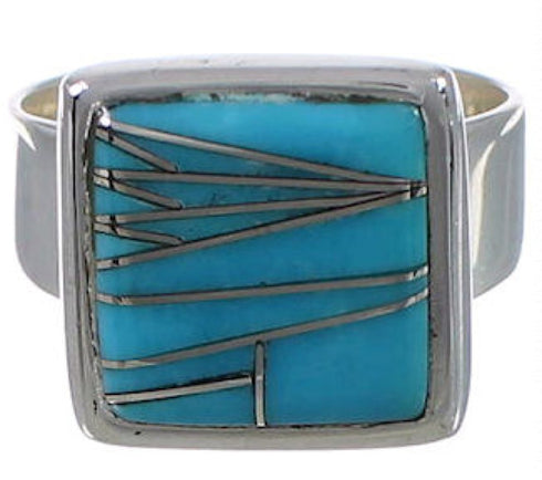 Sturdy Southwest Sterling Silver Turquoise Ring Size 7-1/4 WX40099
