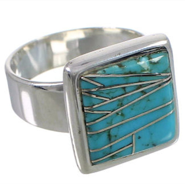 Heavy Sterling Silver Turquoise Inlay Ring Size 7-1/4 WX40627