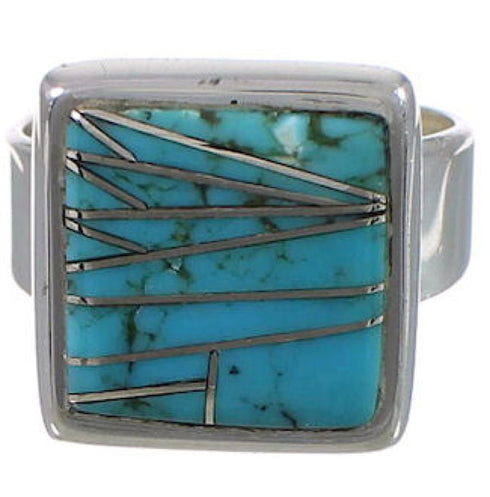 Heavy Turquoise Inlay Genuine Sterling Silver Ring Size 8-1/4 WX40628