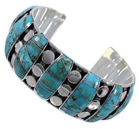 Genuine Sterling Silver Turquoise Inlay Heavy Cuff Bracelet MX27411